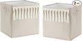 Sweet Jojo Designs Boho Bohemian Foldable Fabric Storage Cube Bins Boxes Organizer Toys Kid Baby Children - Set of 2 - Solid Taupe Beige Ivory Cream Off White Linen Farmhouse Shabby Chic Modern Tassel