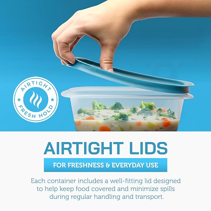 7 Piece Food Storage Container Set with Airtight Lids & BPA-Free Plastic, Stackable Rectangular Nesting Boxes for Meal Prep - Microwave & Dishwasher Safe - Turquoise Blue - 2.5 Pounds