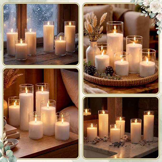 Gerrii 5lb Wedding Pearled Candle Sand 12 Wick 6 Cylinder Glass Vase Kit Refillable DIY Pearled Candle Making Kit for Wedding Table Centerpiece Gift Home Dating Holiday Party Decor