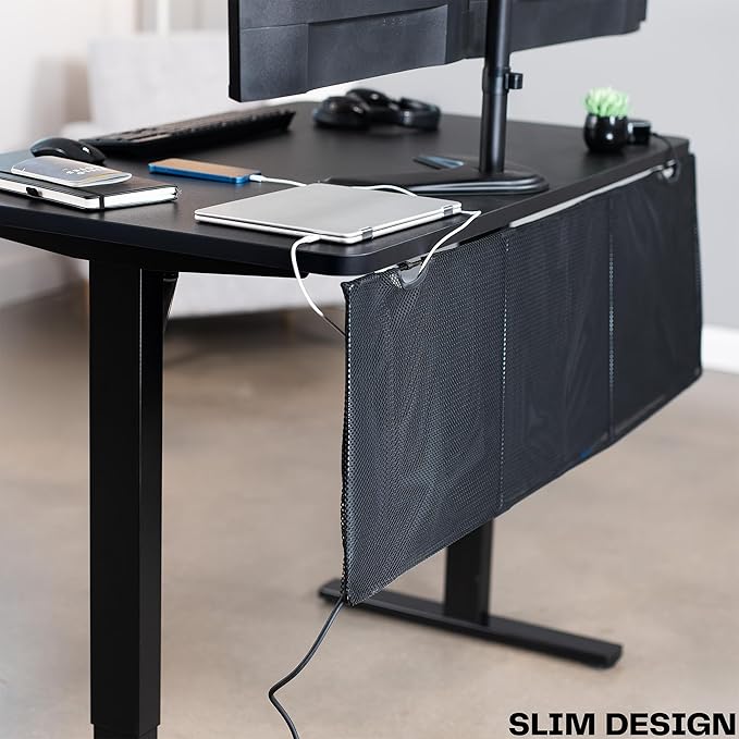 VIVO Black 48 inch Under Desk Privacy and Cable Management Organizer Sleeve, Wire Hider Kit Panel System, DESK-SKIRT-48