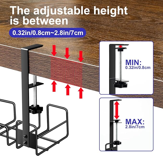 OneLeaf Under Desk Cable Management Tray - No Drill Wire Management Rack for Office, Computer Desk Accessories with Cable Organization