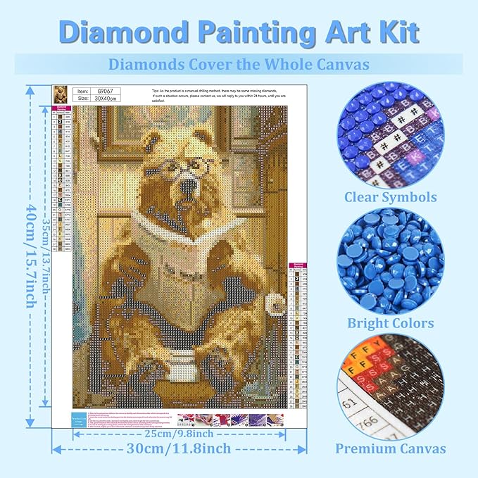 Reivworl Bear Diamond Art Kits for Adults, Bear Diamond Painting Kits, Gem Art Kit for Gifts and Home Interior Decor 12x16 Inch