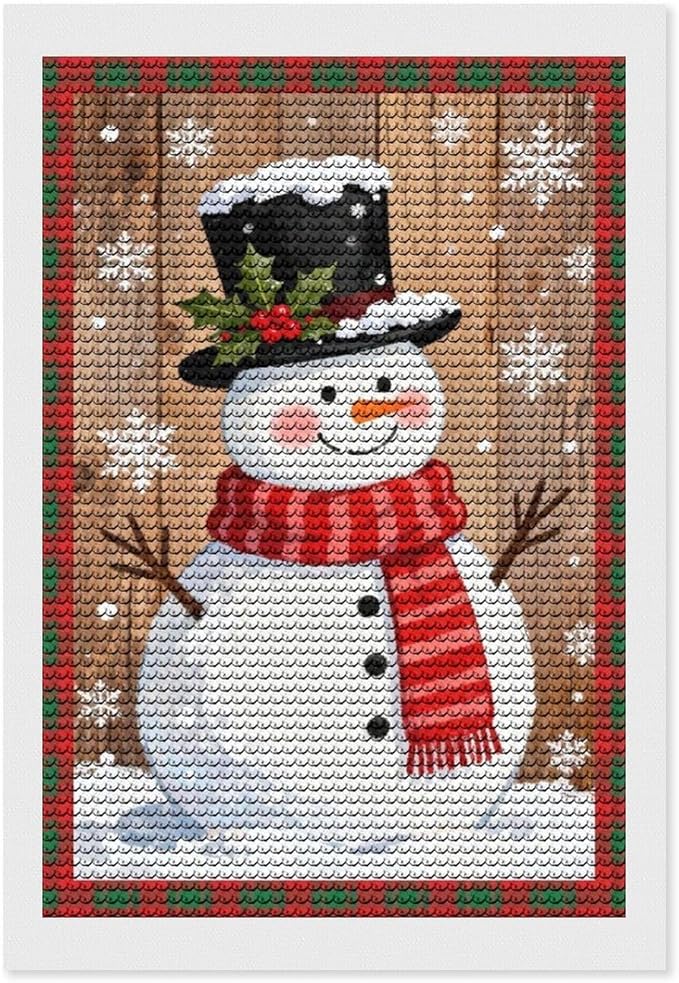 AIVKIEJK Diamond Painting Kits for Adults - Festive Snowman Red Scarf Painting DIY 5D Full Drill Diamond Dots Paintings with Diamonds Gem Art and Crafts Home Decor 8"x12"