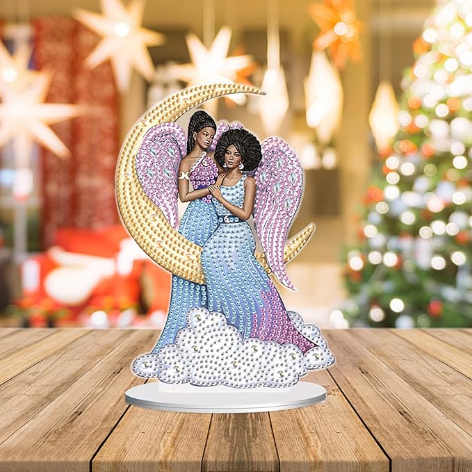 antor Diamond Painting Desktop Ornament Kit, Acrylic Tabletop Diamond Art Ornaments Decoration, Black Angel Crystal Diamond Painting Figurines Table Top Home Office Decor DIY Crafts Gift