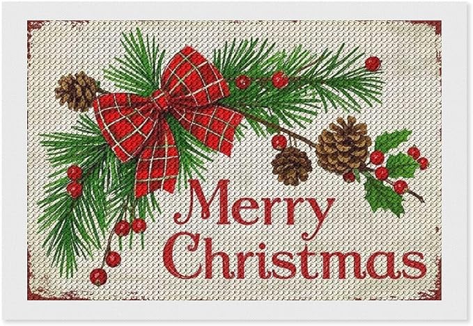 AIVKIEJK Diamond Painting Kits for Adults - Merry Christmas Holly, Pine Cones & Red Plaid Bow Painting DIY 5D Full Drill Diamond Dots Paintings with Diamonds Gem Art and Crafts Home Decor 8"x12"