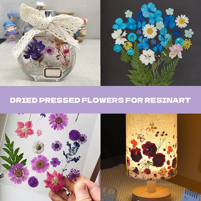 CONVELIFE Dried Flowers for Resin, 120pcs Natural Flowers and Leaves Compressed, Vacuum Packed DIY Dried Flowers for Epoxy, Jewelry, Candles, Soap, Nail Production