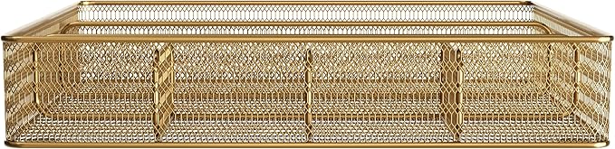 Martha Stewart Ryder Gold Mesh Metal 6 Compartment Large Desk Drawer Organizer for Accessories and Office Supplies