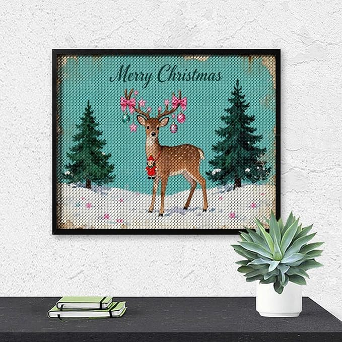AIVKIEJK Diamond Painting Kits for Adults - Merry Pink Christmas Santa Deer & Tree Painting DIY 5D Full Drill Diamond Dots Paintings with Diamonds Gem Art and Crafts Home Decor 16"x20"