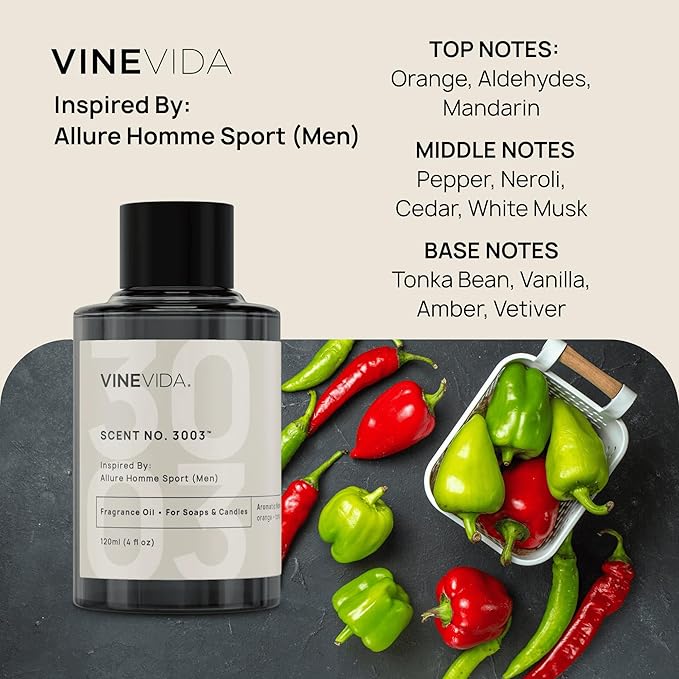 VINEVIDA Scent NO. 3003 Fragrance Oil - 120mL (4oz) - Inspired by: Allure Homme Sport (Men); Candle Fragrance Oil for Soy Candles - Soap Making Scents