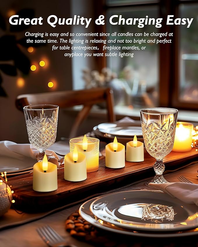 Homemory Rechargeable Flameless Candles, 2/4/6/8H Timer LED Votive Candles, 6 PCS Battery Operated Tea Lights with Timer for Table, Wedding, Christmas (USB Charging Cable Included)