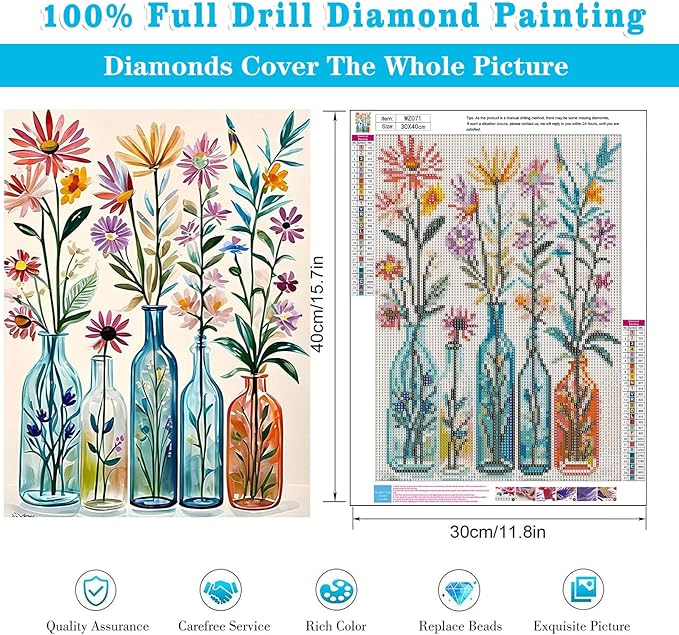 Meothan Diamond Art Kits for Adults, 2 Pack Diamond Painting Kits for Adults, 5D Full Drill Round Paint Diamond Dots Gems Art Crafts for Home Wall Decor 12x16Inch (Vase Flowers)