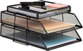 Mind Reader 2 Tier Paper Tray with Top Supply Compartment, Desktop File Organizer, Metal Mesh, Black
