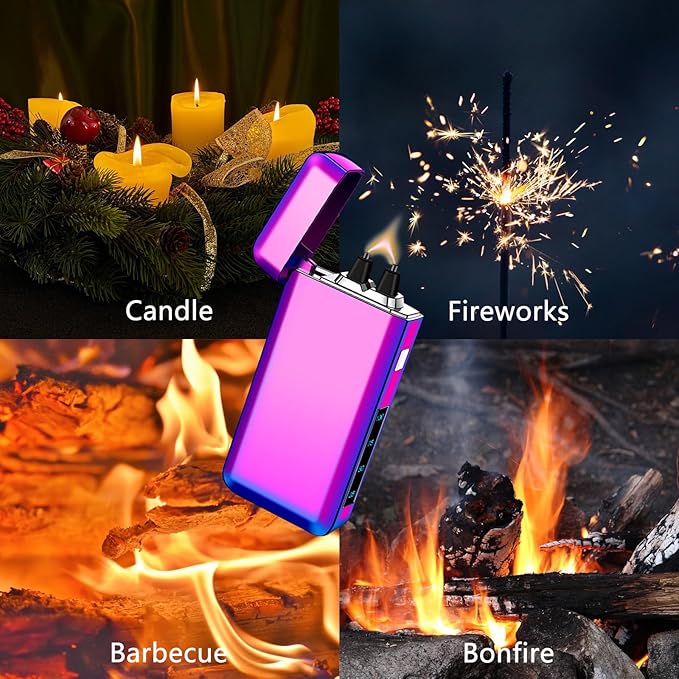 Electric Lighters Rechargeable Flame Arc Type-C Plasma Lighter Windproof Candle Cool Lighter with Smart Chip for Camping, Adventure (Color)