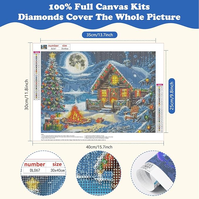 SENQAO Christmas Diamond Art Kits for Adult, Christmas Bonfire Diamond Painting Kits for Beginners, DIY Full Drill Winter Holdiay Rhinestone Diamond Dots Gem Painting Art Craft Home Decor 12 x16 Inch