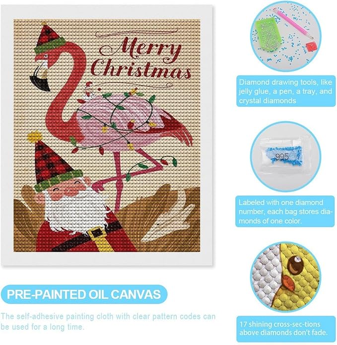 AIVKIEJK Diamond Painting Kits for Adults - Festive Flamingo Christmas Santa Hat Painting DIY 5D Full Drill Diamond Dots Paintings with Diamonds Gem Art and Crafts Home Decor 16"x20"