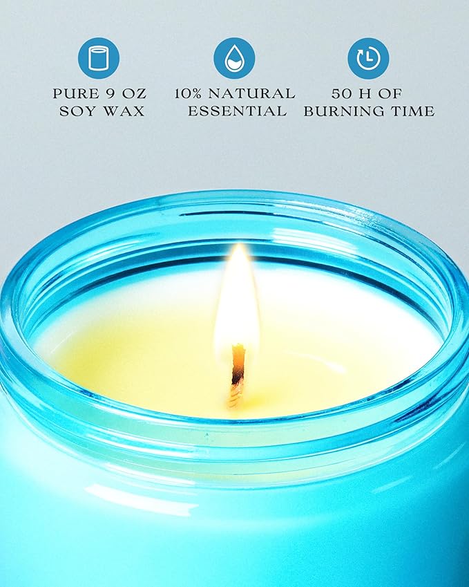 AOOVOO Fantasy Ocean Odor Eliminating Highly Fragranced Candle - Eliminates 95% of Pet, Smoke, Food, and Other Smells Quickly, Non Toxic Air Freshing Soy Candle, 9 oz Up to 50 Hours Burn time