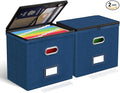 Oterri File Organizer Boxes with Lids, File Box with Mesh Pockets, Document Organizer Box for Letter Size Folders, Zippers Important Document Organizer (Dark Blue, Small-2 Pack Without Folders)