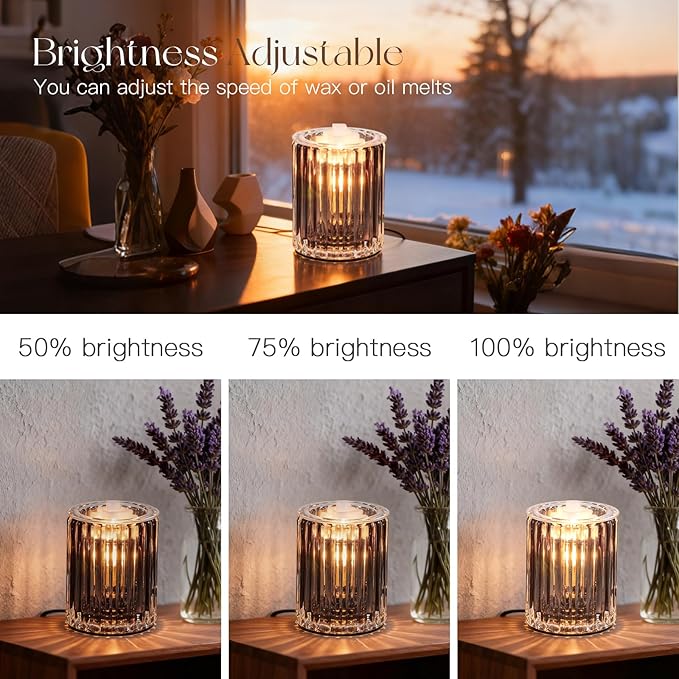 Candeldo Wax Melt Warmer with Timer: Wax Melter for Scented Candle Electric Glass Candle Burner with 2 Light Bulbs Housewarming New Home Decor for Women
