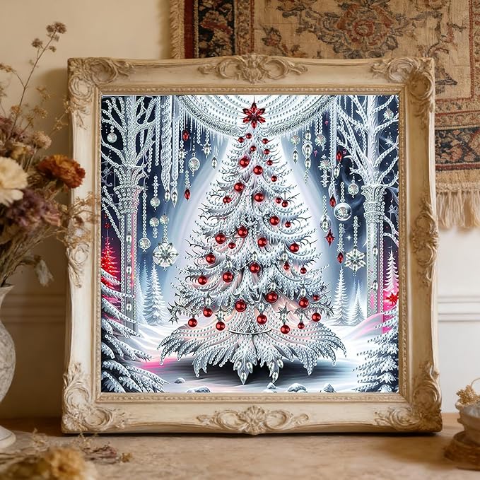 Christmas Tree 5D Special Shape Diamond Art Kits for Beginners, Christmas Winter Theme Diamonds Painting Kits for Adults,DIY Crystal Rhinestones Diamond Paintings for Home Wall Decor 12×12Inch