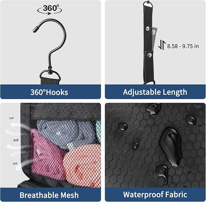 esouler Suitcase Organizer, Travel Luggage Organizer hanging packing cubes for travel，portable hanging travel shelves Collapsible closet organizer for Carry-on (Black, Medium)