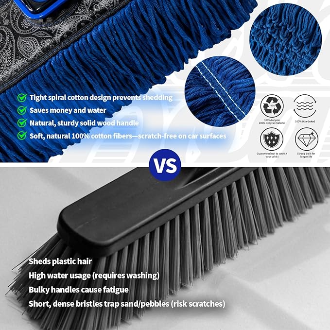 Flash Dog Waterless Car Duster - Wax Cotton Strands 360°Swivel Head & Extendable Aluminum Alloy Handle for Scratch-Free Dusting on Cars, Trucks, SUVs, RVs