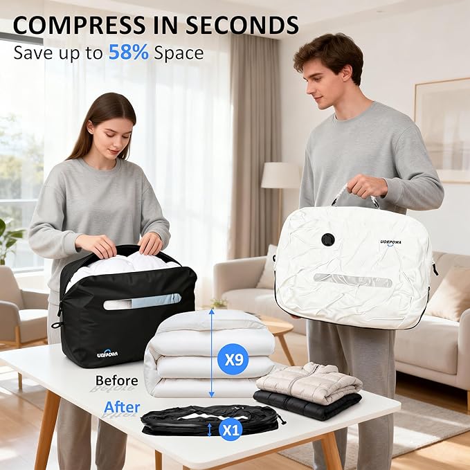 Travel Vacuum Bags with Pump – 33L Vacuum Seal Bags for Clothing, IPX8 Waterproof Vacuum Storage Bags with Handle for Luggage, Backpack, Suitcase, Home & Outdoor 2pack (Black)