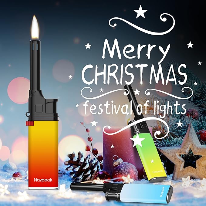 Navpeak Mini Candle Lighter Colorful Set Multipurpose Utility Lighters with Extended Wand Handy Gas Refillable for Kitchen Fireplace Pilot Light BBQ Grill Stove 5 Pack (Butane Included)