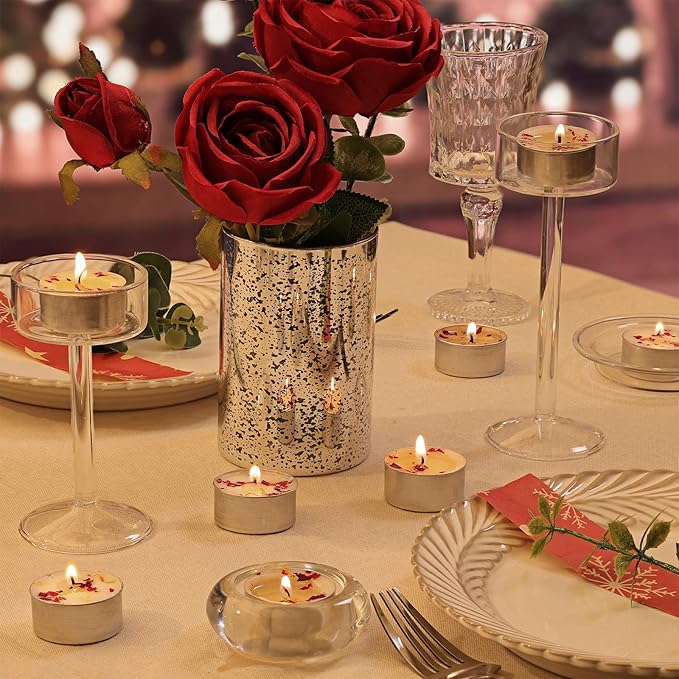 16 Pcs Rose Scented Tealight Candles, 6H Long Burning - 100% Palm Wax Based Scented Tea Lights with Dried Flowers, Non-Toxic/Smokeless Scented Tea Lights Candles for Spa, Bath, Wedding, Valentine