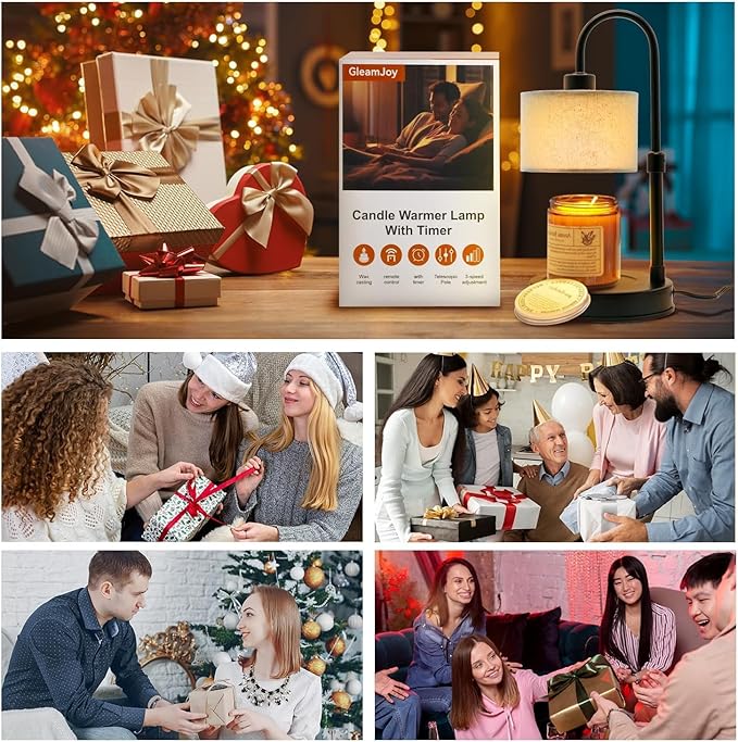 Cosy Life Candle Warmer Lamp with Remote Control & Timer, Dimmable Electric Wax Melt Lamp for Home Fragrance, Includes 2 Bulbs, Housewarming Birthday Gifts for Women, Bedroom Living Room Decor