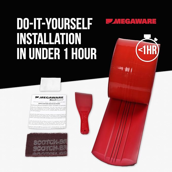 MEGAWARE KEELGUARD USA-Made, Original DIY Keel Guard, 5-Inch Wide, 4-12ft Sizes, 11 Colors, Complete Install Kit with Primer, Hull Protector, for Fiberglass and Some Aluminum Boats, Marine-Grade