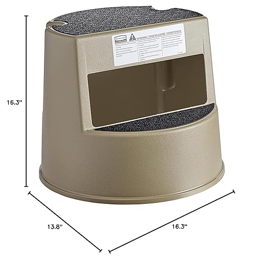 Rubbermaid Commercial Products Mobile Heavy Duty Plastic Step Stool 16-Inch Beige 350-Pound Capacity Nonslip Sturdy to Support Adults and Kids with Wheels for Easy Glide Indoor/Outdoor