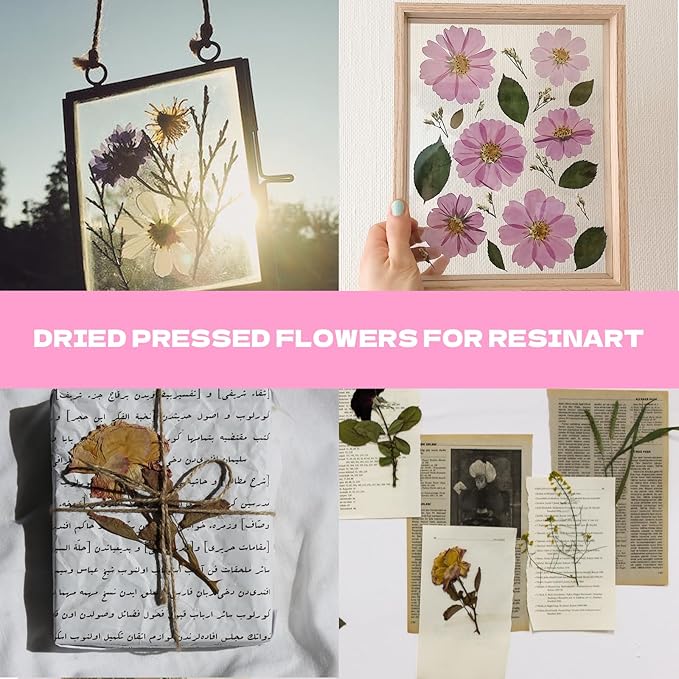 CONVELIFE Dried Flowers for Resin 116Pcs, Pink Real Natural Pressed Flowers with 10 Butterfly Stickers, Dried Leaves kit for Scrapbook Supplies Card Making Resin Jewelry Soap Candle DIY Crafts