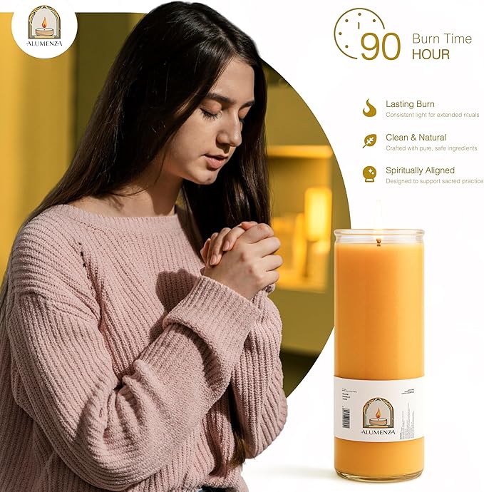 3 Pack Yellow 7 Day Candles in Glass Jar – Paraffin Wax, Clean Burning Unscented | Large & Tall Devotional Prayer Pillar Candles for Home, Memorial, Spells, Long Lasting