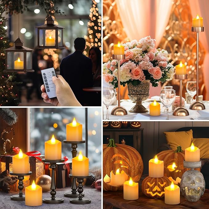 SoulBay Rechargeable Flameless Votive Candles, 12pcs 1.5" D White Electric Battery Operated LED Fake Tea Lights Candles with Remote Timer for Lantern Table Home Decoration, No Battery Required