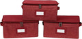 Covermates Keepsakes Zip-Top Storage Box Set, 3 Pack Heavy Duty Polyester Organizer Bins, Stackable Design, ID Window, Reinforced Handles, Closet Home Storage, Red Heather