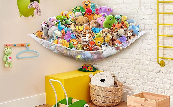 Simple Houseware 2 Pack Stuffed Animal Toy Hammock Net, Corner Wall Storage for Kids Room, White