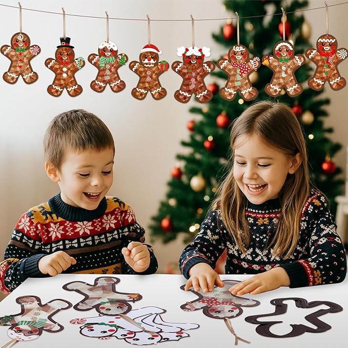 Tinlade 32 Set Christmas Gingerbread Man Suncatchers Craft Kit Xmas DIY Window Stained Glass Tissue Paper Make Your Own Gingerbread Hanging Ornaments Christmas Winter Home School Classroom Activities