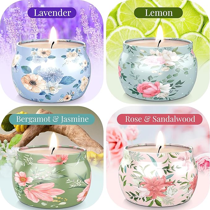BlissfulOasis Scented Candles Set, 17.6 oz 4 Pack Home Scented Candles, 100-120 Hours Candle Set for Men and Women, Long Lasting Soy Wax Aromatherapy Gift for Birthday, Valentine's Day, Mother's Day