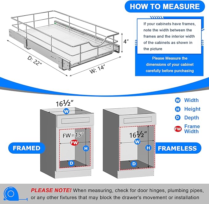 WelFurGeer Soft Close Slide Out Cabinet Shelf, 14" W x 22" D Pull Out Drawers for Kitchen Cabinets, Kitchen Shelf Organizer, Cupboard Organizers and Storage, Under Cabinet Pull Out Shelves