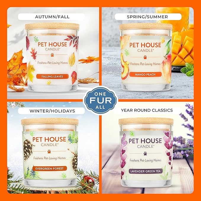 One Fur All Pet House Fall Candles, Long Lasting, Clean Burning, Soy Wax Scented Candles for Pet Odor, Caramel Latte, 2 Pack