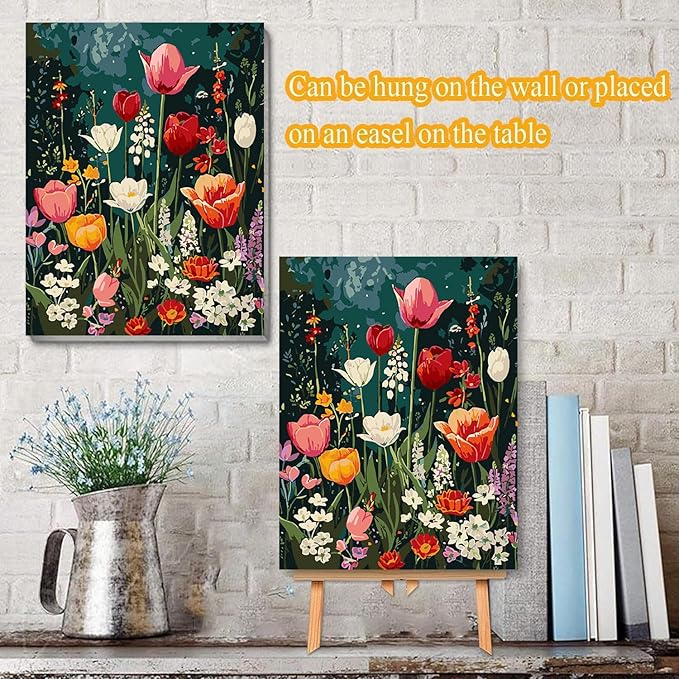 Meothan Framed Paint by Numbers Kits for Adults, Flowers Paint by Numbers Kits on Canvas with Easel for Home Wall Decor 11.8x15.7inch (30x40cm)
