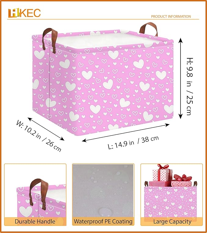 Collapsible Kids Toys Bin, Cute Baby Storage Bin, Books Box, Gift Basket (Pink Full Love)