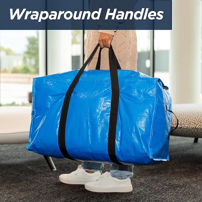 Blue Moving Bags Heavy Duty Extra Large Storage Bags with Zipper and Handles, Moving Supplies Moving Storage Bags, 23 Gallon Capacity, 10 Pack