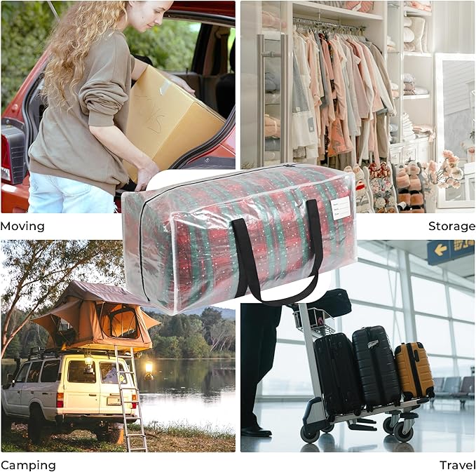 VTSVTS 6 Pack Extra Heavy Duty Large Moving Bags with Comfortable Handle & Strong Zipper,Storage Totes for Space Saving Moving Storage College Supplies Alternative to Moving Box,Clear
