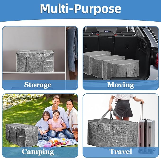 16 Pack-Extra Large Heavy Duty Moving Bags - Waterproof Storage Totes with Handles & Zippers, Foldable for College Dorm, Storage (Gray)