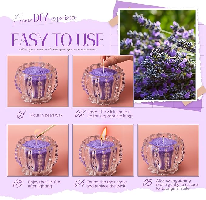 Pearled Scented Candle 2.2 lb Sand Wax Scented Sand Candle Mother's Day Kit for Women Love Gifts with Box 50 Wicks for Mother's Day Wife Couples Mother(Purple,Lavender Scent)