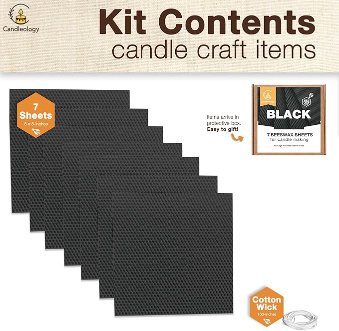 Black Beeswax Sheets for Candle Making - Organic Beeswax Candle Making Kit for Adults & Kids - Natural DIY Rolling Craft Set