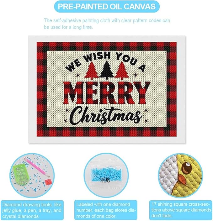 AIVKIEJK Diamond Painting Kits for Adults - Merry Christmas Welcome Painting DIY 5D Full Drill Diamond Dots Paintings with Diamonds Gem Art and Crafts Home Decor 8"x12"