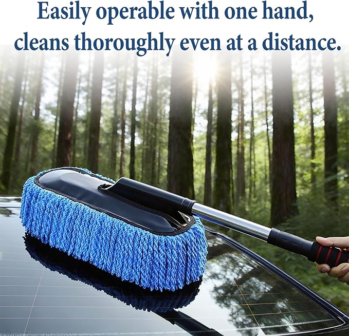 Car Duster Interior, Car Duster Exterior Mini for Dust Brush with Extension Pole Blue Stretchable