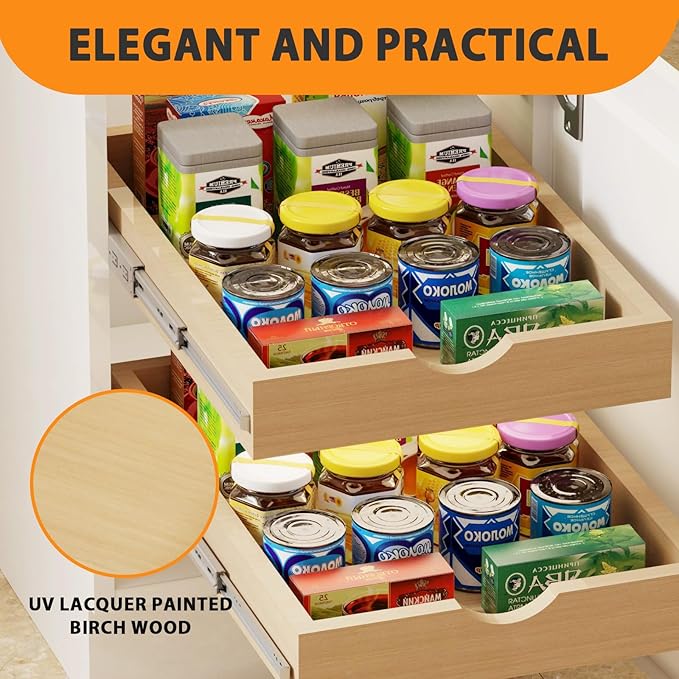 Pull Out Drawers for Cabinet Wood Slide Out Cabinet Organizer and Storage Cabinet Kitchen Drawers Slide Out Shelves Pull Out Shelves in Kitchen Pantry Bathroom with Soft Close 21"W x 22"D x 3"H